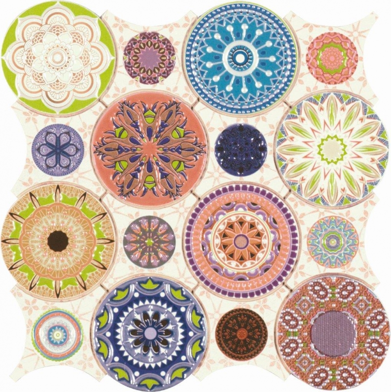 Мозаика Dune Ceramic Mosaics Mandala 186922, цвет разноцветный, поверхность глянцевая, круг и овал, 280x280