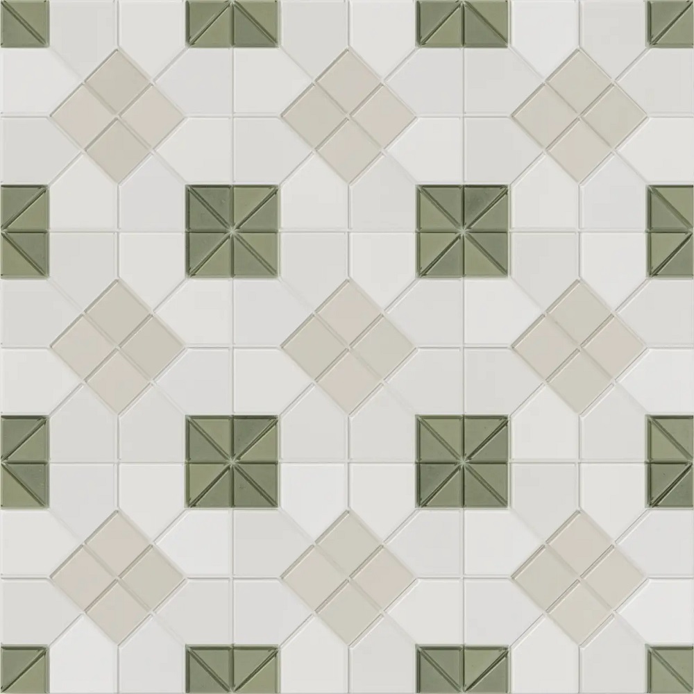 Керамогранит Wow Tesserae Suit Moss 127935, цвет белый бежевый зелёный, поверхность матовая, квадрат, 280x280