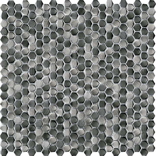 Мозаика L'Antic Colonial Gravity Aluminium Hexagon Metal Titanium 100240901, цвет серый, поверхность глянцевая, шестиугольник, 304x307