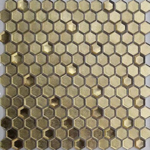 Мозаика Caramelle Mosaic Alchimia Argento Grani Hexagon (Стекло), цвет золотой, поверхность глянцевая, шестиугольник, 300x300