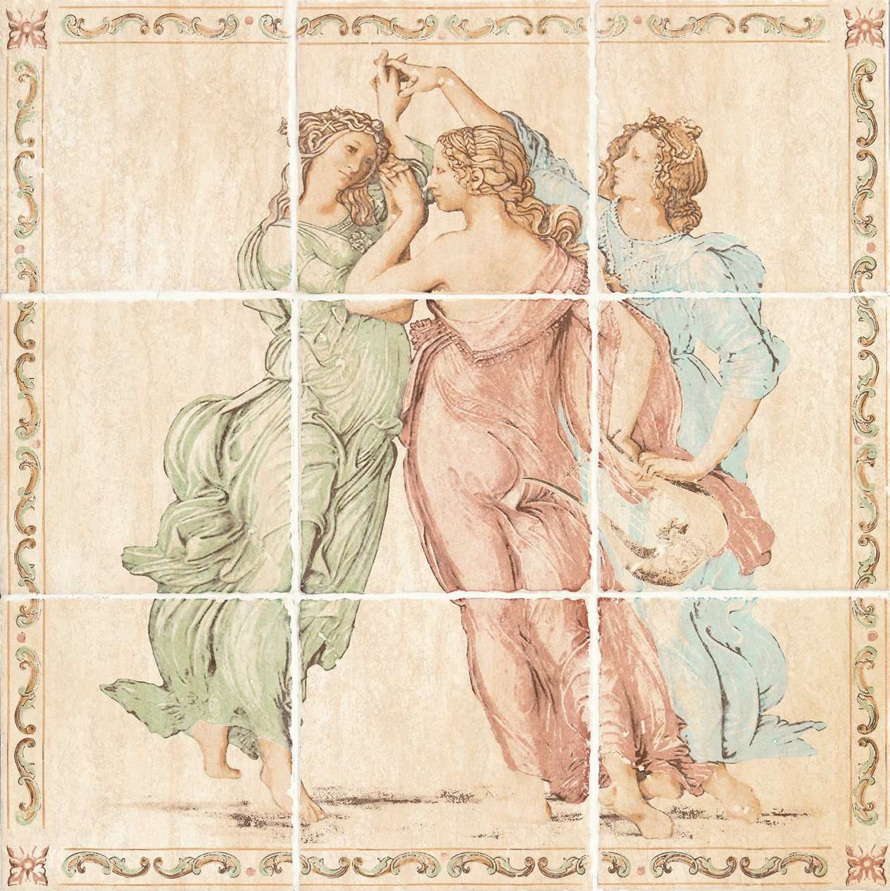 Панно Alta Affreschi Composizione, цвет бежевый, поверхность глянцевая, квадрат, 600x600