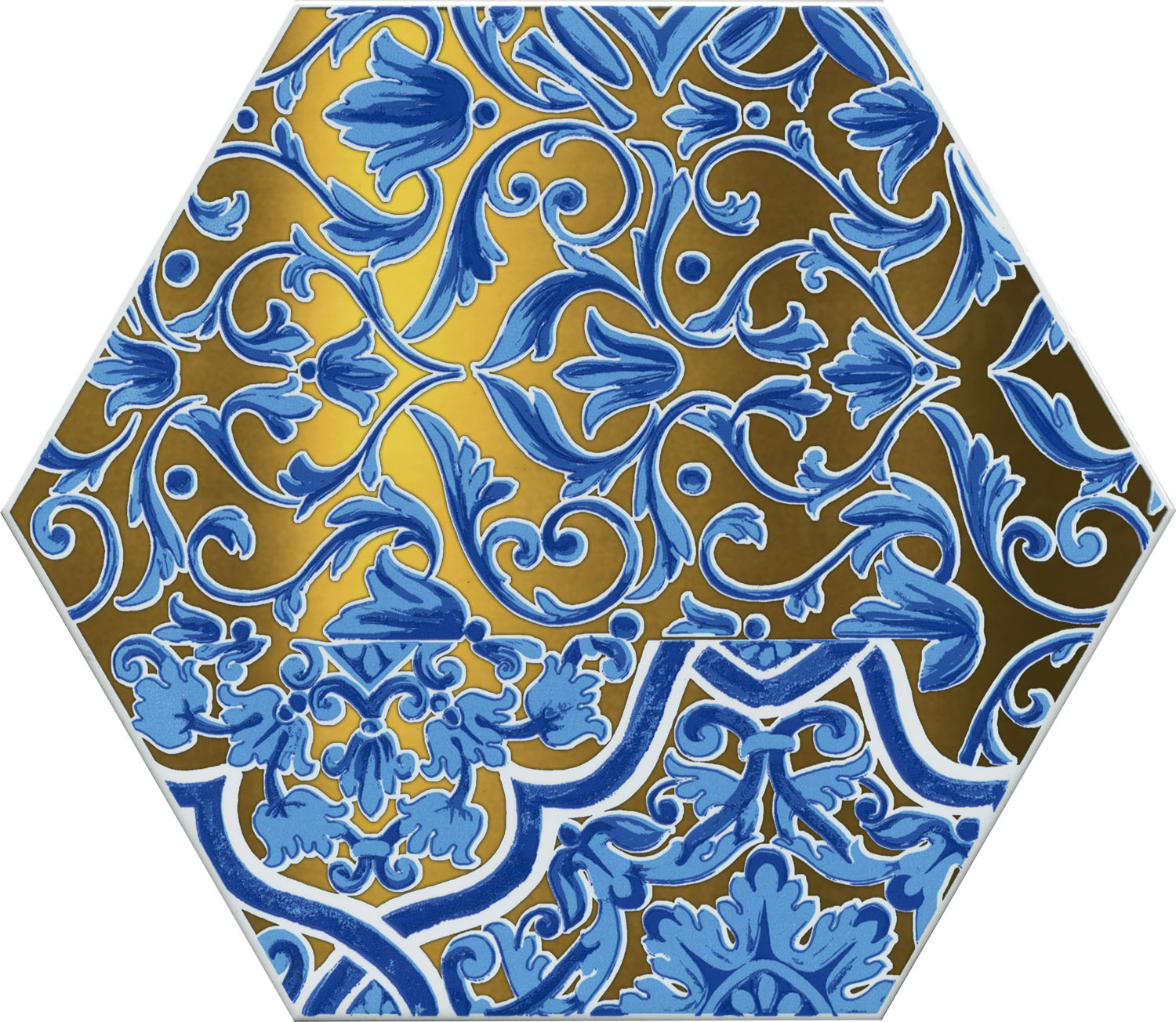 Декоративные элементы Kerama Marazzi Талья 6 VT\A432\24000, цвет голубой золотой, поверхность глянцевая, шестиугольник, 200x231