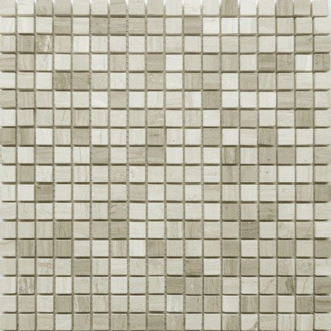 Мозаика Caramelle Mosaic Pietrine Travertino Silver Pol 15X15 7mm, цвет серый, поверхность полированная, квадрат, 305x305