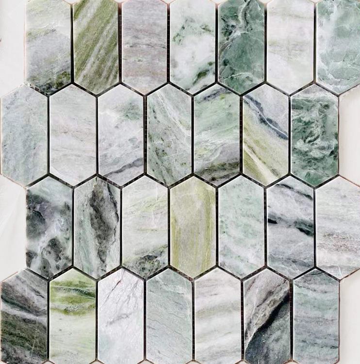Мозаика Caramelle Mosaic Pietrine Hexagonal Onice Verde Oliva Long Hex., цвет зелёный, поверхность матовая, шестиугольник, 278x304
