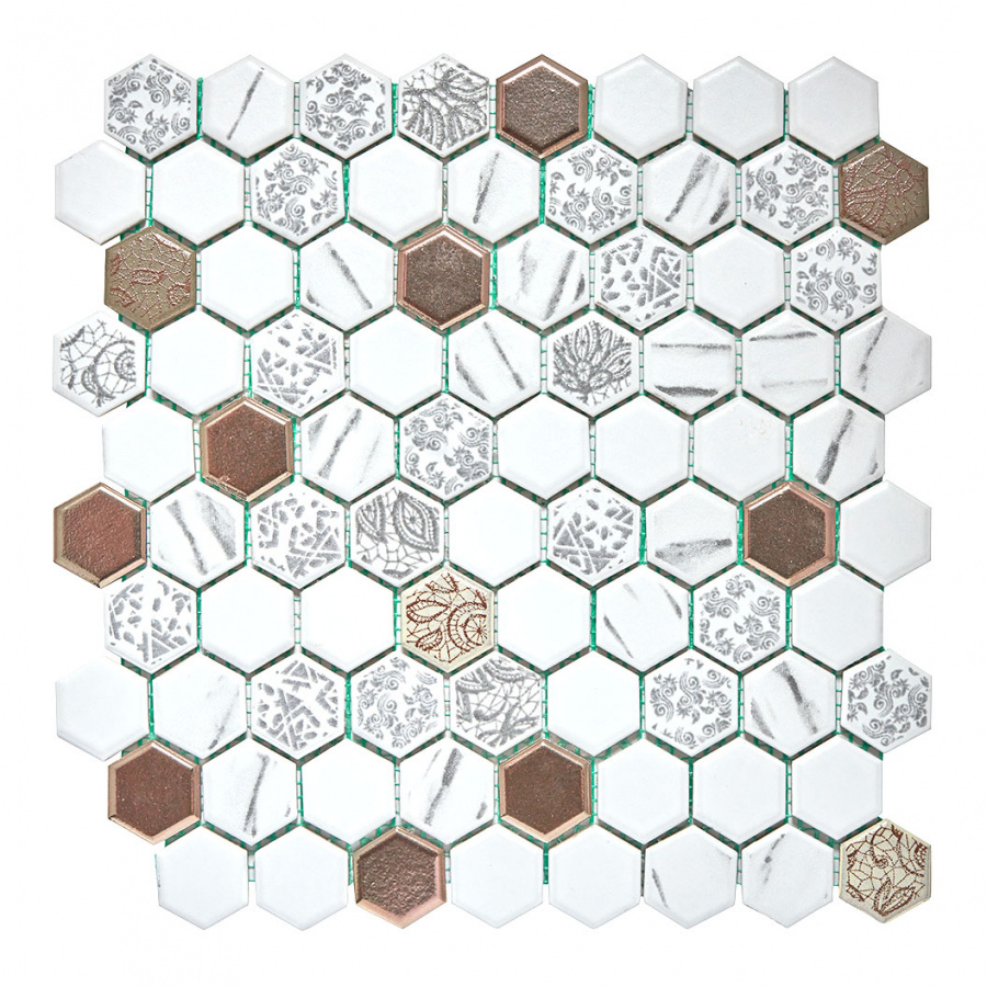 Мозаика Pixel Mosaic Мозаика из керамогранита PIX632, цвет белый коричневый, поверхность матовая, прямоугольник, 300x305