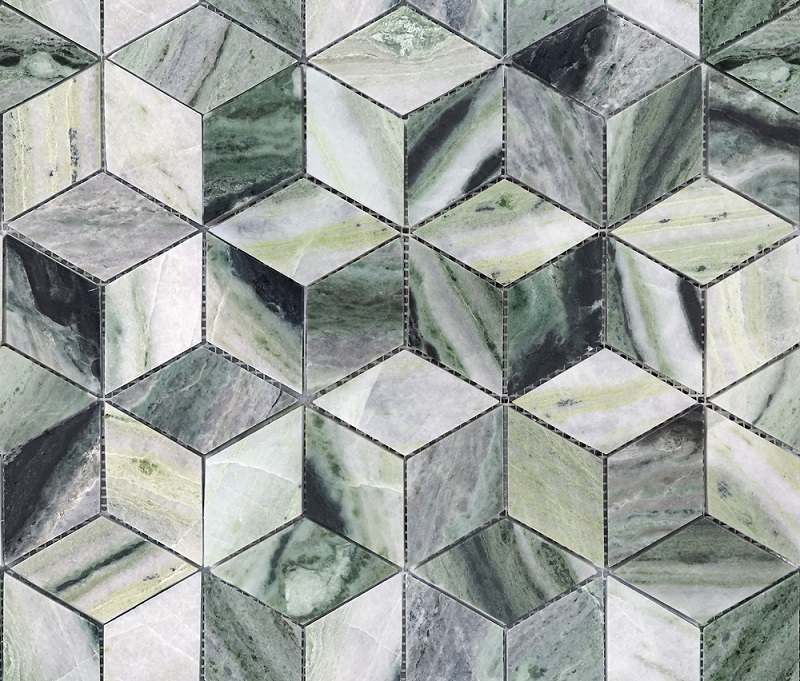 Мозаика Caramelle Mosaic Pietrine Hexagonal Onice Verde Oliva Diamond, цвет зелёный, поверхность матовая, шестиугольник, 259x298