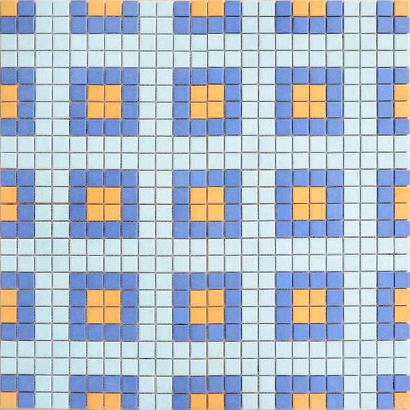 Мозаика Caramelle Mosaic Ornamento 3 23x23x6, цвет оранжевый голубой, поверхность матовая противоскользящая, квадрат, 300x300