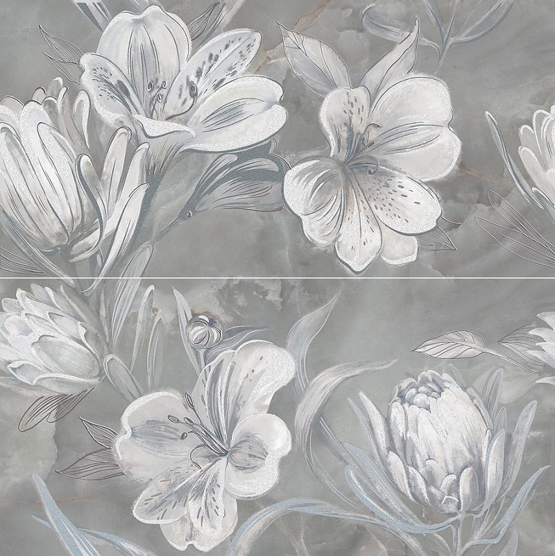 Панно Azori Opale Grey Flower, цвет серый, поверхность матовая, прямоугольник, 320x630