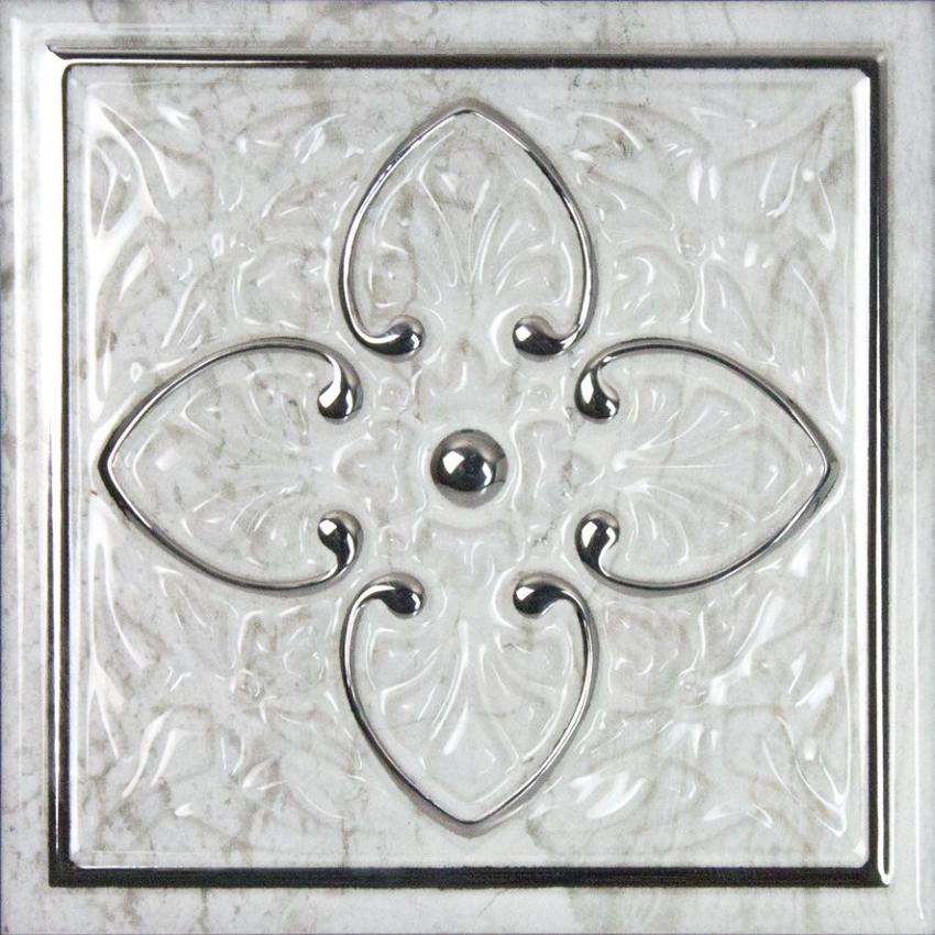 Декоративные элементы Monopole Petra Armonia Silver A, цвет серый, поверхность глянцевая, квадрат, 150x150