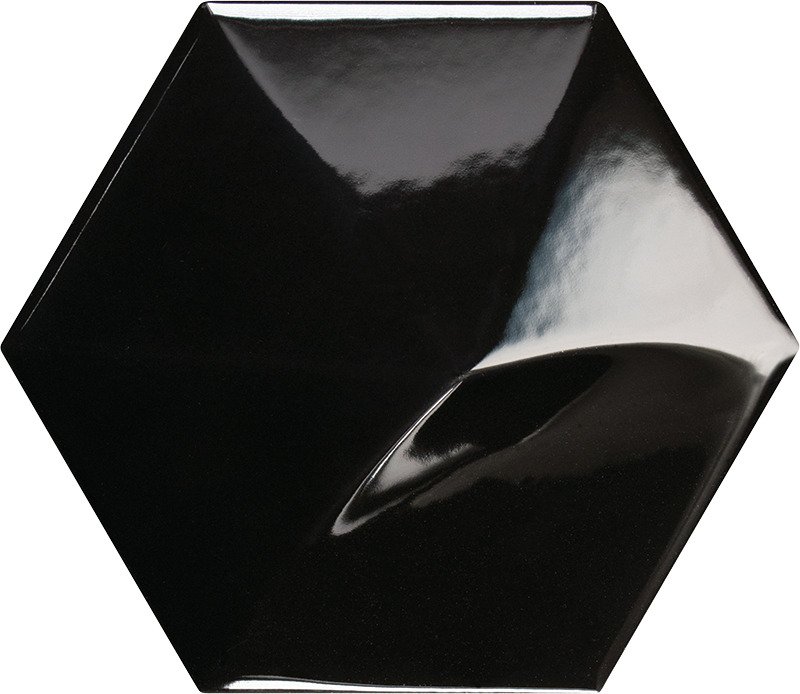 Керамическая плитка Equipe Magical 3 Oberland Black 24429, цвет чёрный, поверхность глянцевая 3d (объёмная), шестиугольник, 107x124