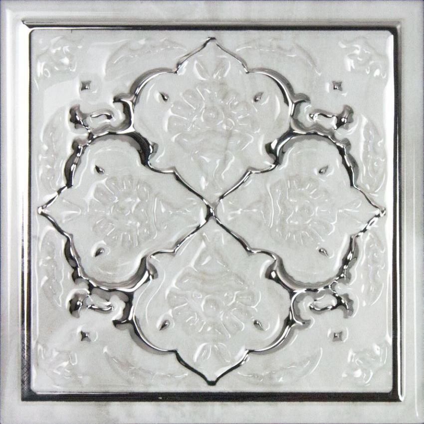 Декоративные элементы Monopole Petra Armonia Silver C, цвет серый, поверхность глянцевая, квадрат, 150x150