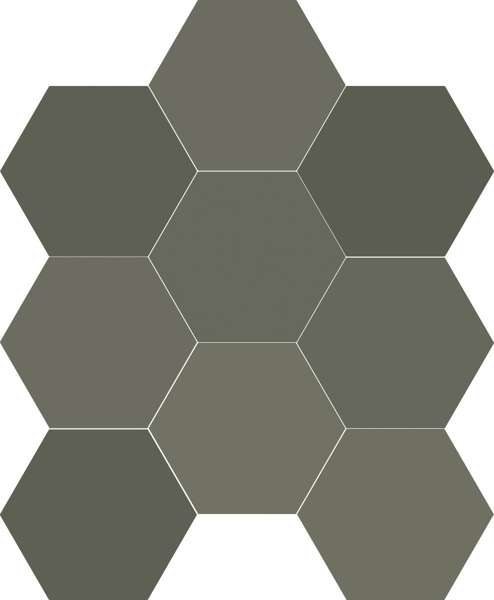 Керамогранит Dune Chicago Exa Olive 188275, цвет зелёный, поверхность матовая, шестиугольник, 215x250