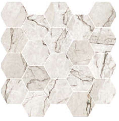 Мозаика Cerdomus Omnia Mosaico Esagona Camouflage Levigato 89749, цвет серый, поверхность полированная, шестиугольник, 300x310