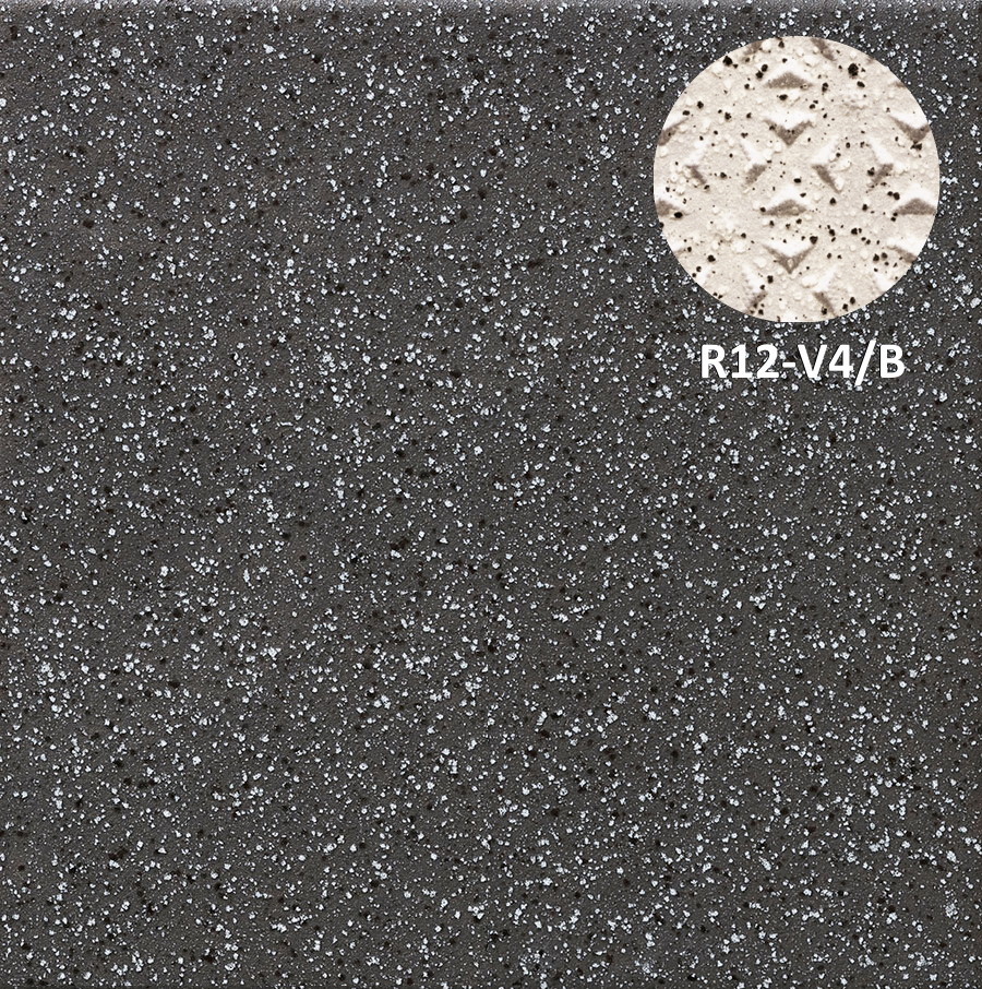 Керамогранит Stroeher Secuton R12-V4/B TS 80 anthrazit 8802, цвет тёмный, поверхность структурированная, квадрат, 196x196