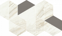 Мозаика Coliseumgres Trevi White Trapezium 620110000126, цвет белый бежевый чёрный, поверхность матовая, шестиугольник, 180x314