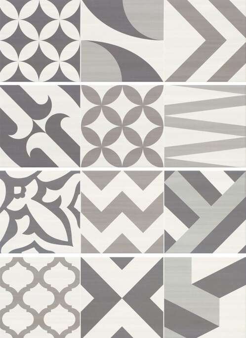 Декоративные элементы Aurelia Dec. Flou White Decoro Patchwork, цвет серый, поверхность глянцевая, прямоугольник, 200x600