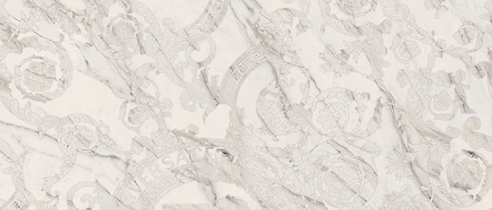 Широкоформатный керамогранит Versace Maximvs Statuario White Megabarocco Lux G67520, цвет белый, поверхность полированная, прямоугольник, 1200x2800