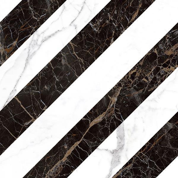 Керамогранит Marazzi Italy Allmarble Decoro Lux MMRA, цвет чёрно-белый, поверхность полированная, квадрат, 600x600