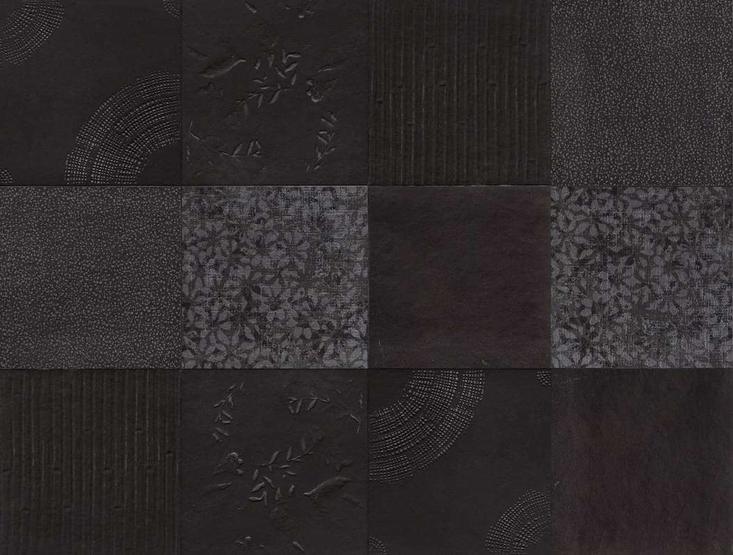 Керамогранит Mutina Chymia Mix 1 Black Gacm51, цвет чёрный тёмный, поверхность матовая рельефная, квадрат, 300x300
