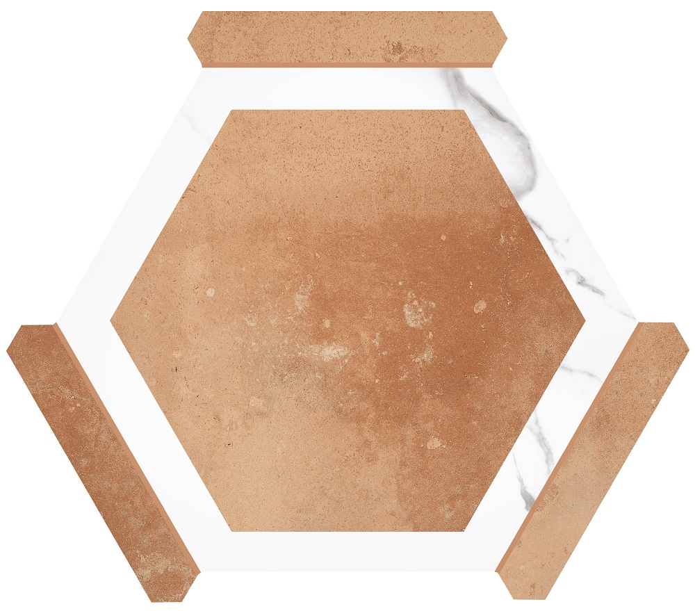 Керамогранит Monopole Avant Menorca Rustico 71242, цвет белый коричневый, поверхность матовая, шестиугольник, 220x250