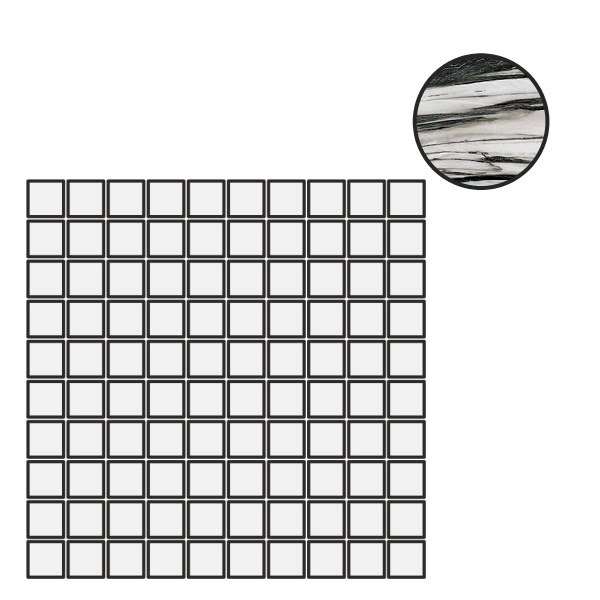 Мозаика Floor Gres B&W Marble Fall Naturale Mosaico (3X3) 767392, цвет чёрно-белый, поверхность матовая, квадрат, 300x300