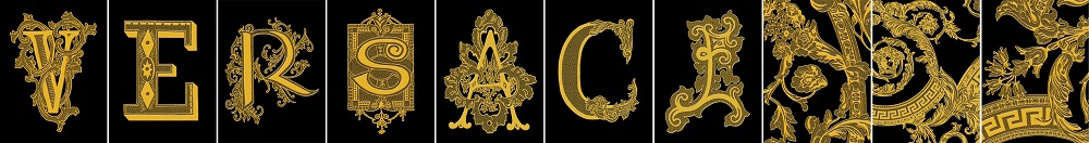 Керамическая плитка Декоративные элементы Versace Alphabet Versace Nera 48902, цвет чёрный золотой, поверхность глянцевая, прямоугольник, 145x194
