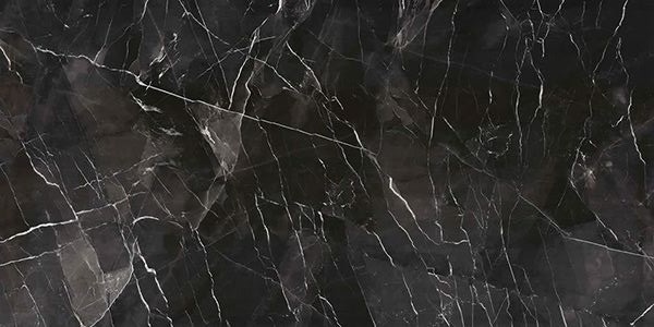 Широкоформатный керамогранит Kutahya Black Calacatta Kristal Rectified Parlak Nano, цвет чёрный, поверхность полированная, прямоугольник, 1200x2400