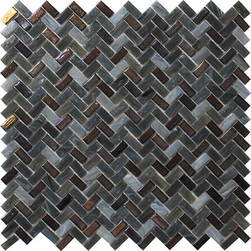 Мозаика Alma Mosaic Glamour AHB-04, цвет чёрный, поверхность глянцевая, прямоугольник, 302x303