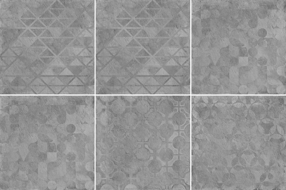 Керамогранит Cerdomus Verve Vintage Charcoal (6 soggetti Mix) 61932, цвет серый, поверхность матовая, квадрат, 600x600