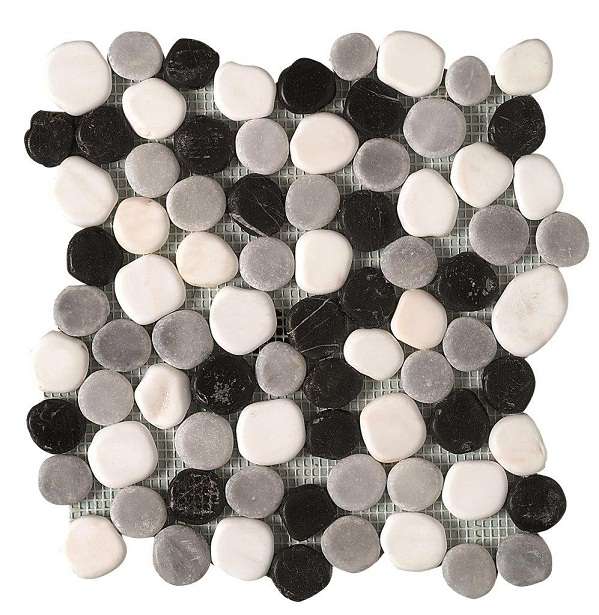 Мозаика Dune Stone Mosaics Rio Cinza 185669, цвет чёрно-белый, поверхность матовая, круг и овал, 260x260