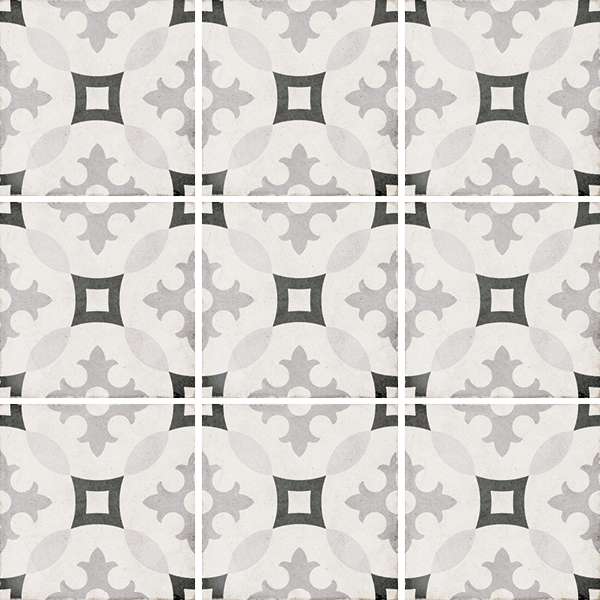 Декоративные элементы Equipe Art Nouveau Karlsplatz Grey 24417, цвет чёрно-белый, поверхность матовая, квадрат, 200x200