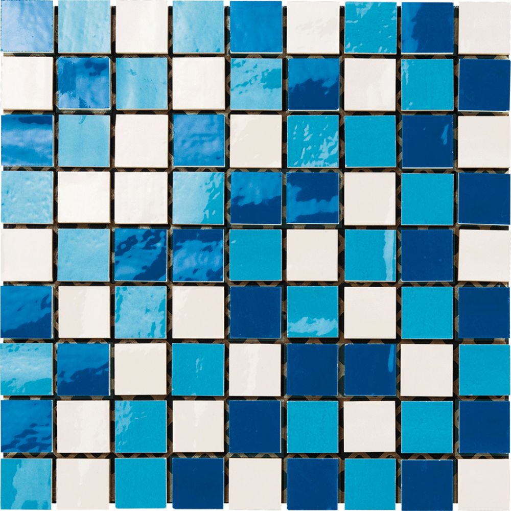 Мозаика Alta Cristal Mosaico Blu/Azzurro/Bianco, цвет разноцветный, поверхность глянцевая, квадрат, 300x300
