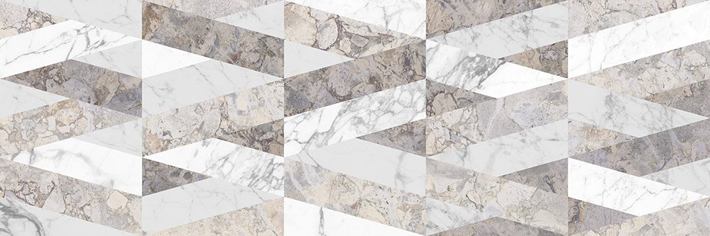 Керамическая плитка Global Tile Porto Геометрия GT2575/016, цвет белый серый, поверхность глянцевая, прямоугольник, 250x750