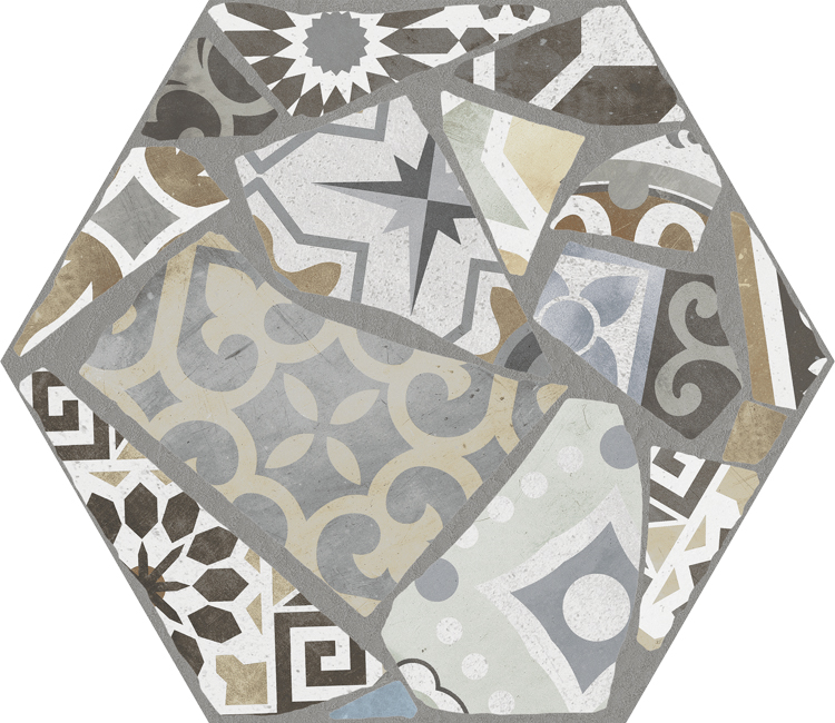 Керамогранит Aparici Studio Stamp Hexagon, цвет серый, поверхность матовая, шестиугольник, 250x290