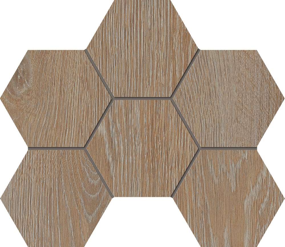 Мозаика Estima Kraft Wood Mosaic Hexagon Rusty Beige KW01 70432, цвет бежевый, поверхность структурированная, шестиугольник, 250x285