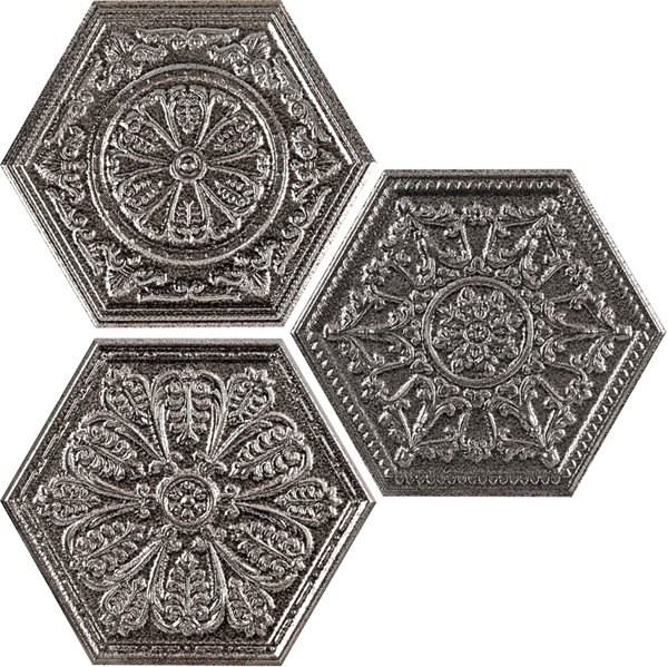Декоративные элементы Apavisa Zinc Silver Mix Decor Hexagon, цвет серый, поверхность матовая, шестиугольник, 250x290