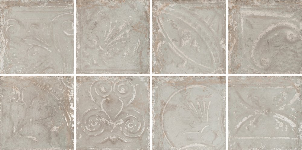 Керамогранит Eco Ceramica Tin Tiles Patina Ash Grey In Relief, цвет серый, поверхность матовая, квадрат, 300x300
