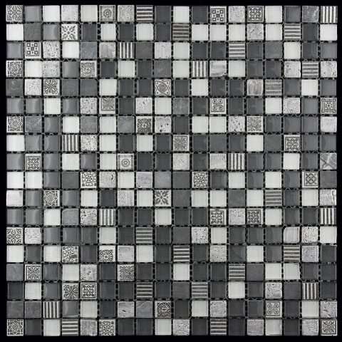 Мозаика Natural Mosaic Inka BDA-1514 (Стекло Мрамор Агломерат), цвет серый, поверхность глянцевая, квадрат, 298x298