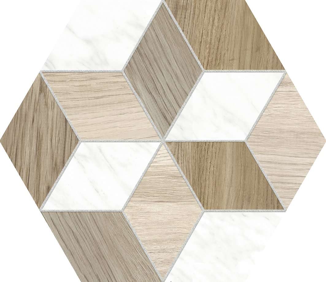 Керамогранит ITT Ceramic Beauty Matt, цвет белый серый бежевый, поверхность матовая глазурованная, шестиугольник, 232x267