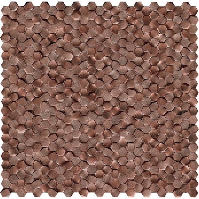 Мозаика L'Antic Colonial Gravity Aluminium 3D Hexagon Copper L244009031, цвет коричневый, поверхность глянцевая 3d (объёмная), шестиугольник, 304x310