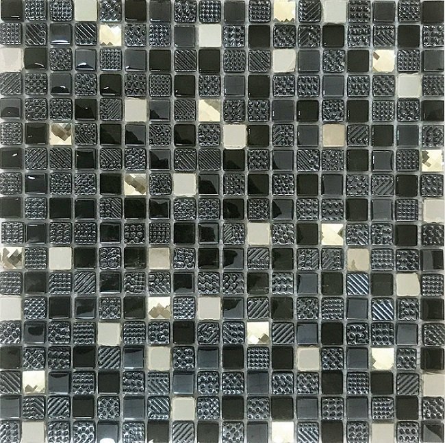 Мозаика Q-Stones QG-010-15/8, цвет чёрно-белый, поверхность глянцевая, квадрат, 305x305
