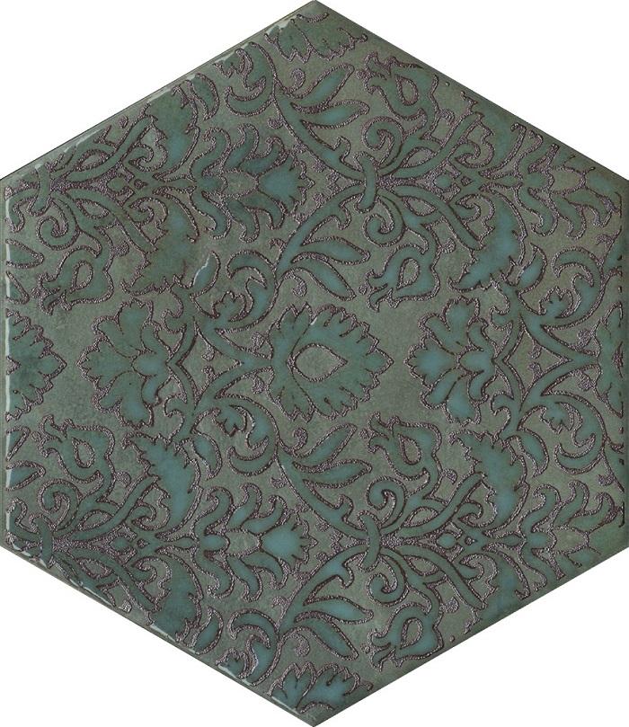 Декоративные элементы Kerama Marazzi Гроссето декор зелёный VT\B560\SG23037N, цвет зелёный, поверхность матовая, шестиугольник, 200x231