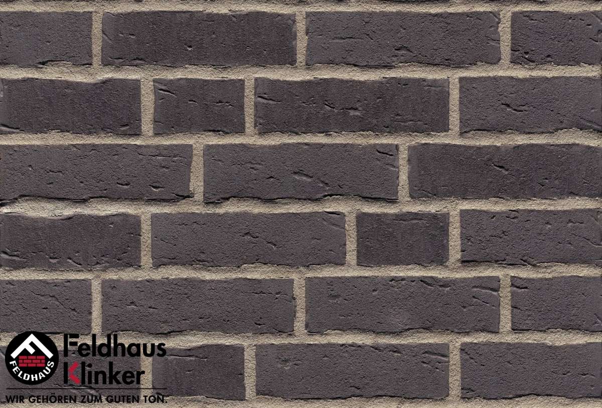 Клинкер Feldhaus Klinker Sintra Vulcano R693DF14, цвет чёрный, поверхность матовая, под кирпич, 52x240
