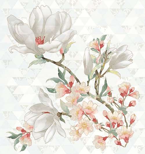 Панно Керлайф Primavera Magnolia Bianco, цвет разноцветный, поверхность глянцевая, прямоугольник, 709x753