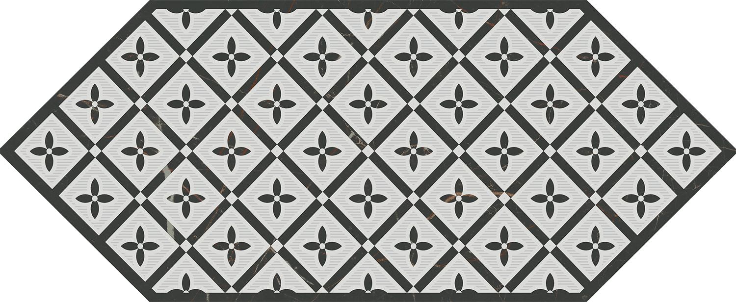 Декоративные элементы Kerama Marazzi Келуш 5 черно-белый HGD\A484\35006, цвет чёрно-белый, поверхность глянцевая, шестиугольник, 140x340