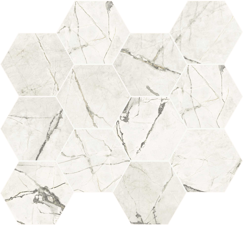 Декоративные элементы Caesar Anima Ever Magnificent White Esagono AFFI, цвет серый, поверхность полированная, шестиугольник, 285x330