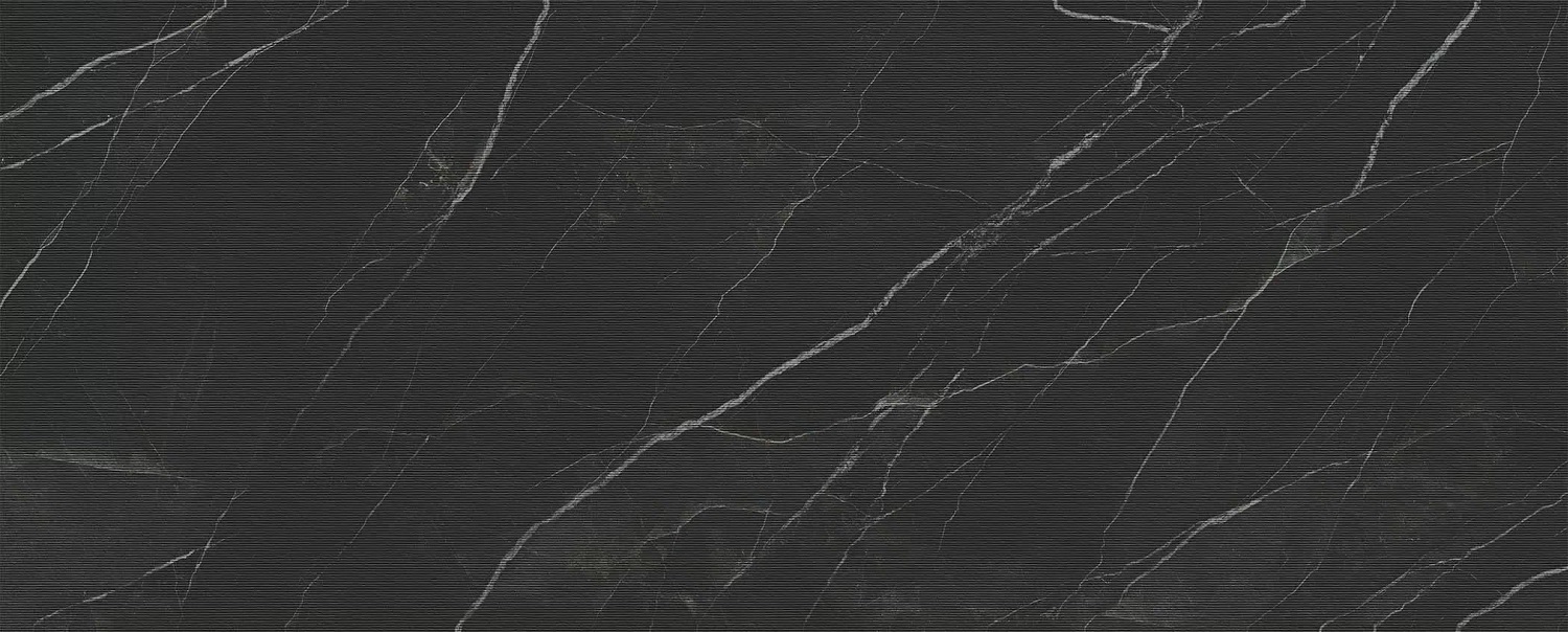 Керамогранит Laminam Diamond Calacatta Black Rain LAMF011796_IT, цвет чёрный, поверхность рельефная натуральная, прямоугольник, 1200x3000