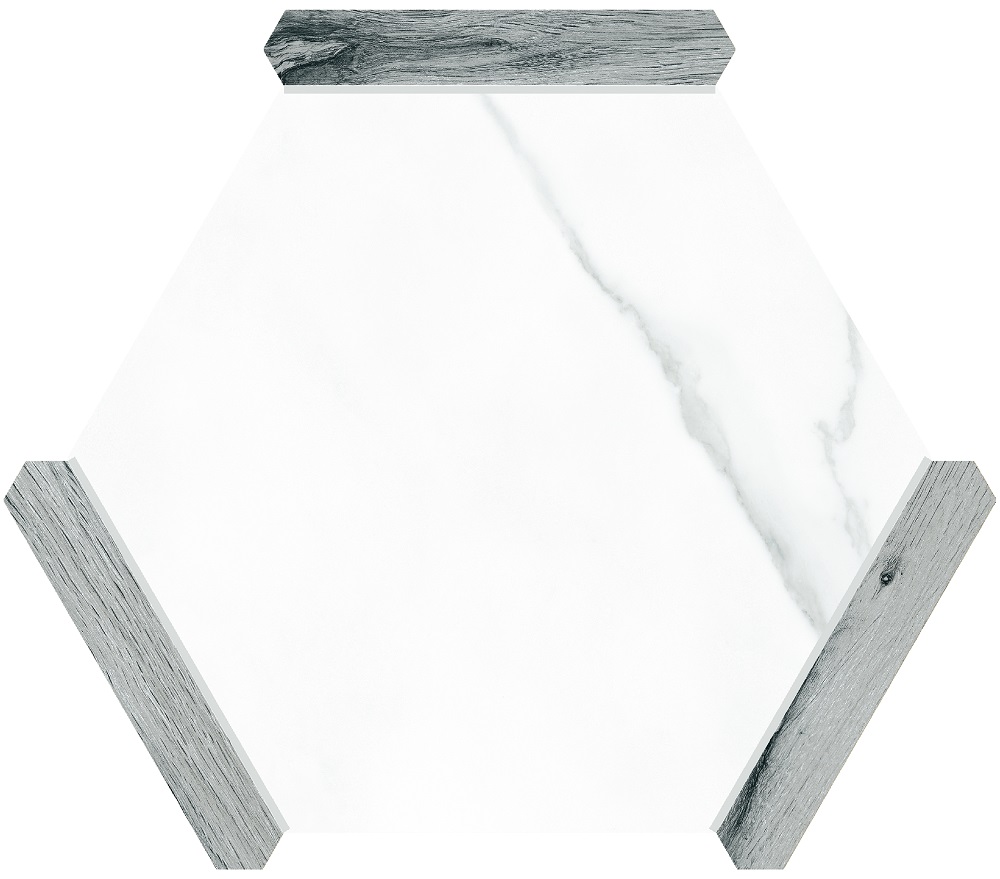 Керамогранит Monopole Avant Denia Grey 71249, цвет белый серый, поверхность матовая, шестиугольник, 220x250