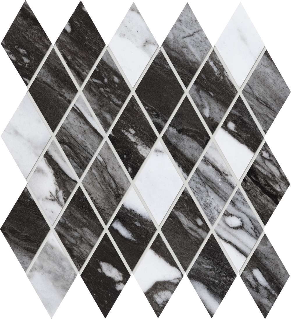 Мозаика Emilceramica (Acif) Tele Di Marmo Losanghe Xl Calacatta Renoir Lapp EDT8, цвет чёрно-белый, поверхность лаппатированная, ромб, 282x291