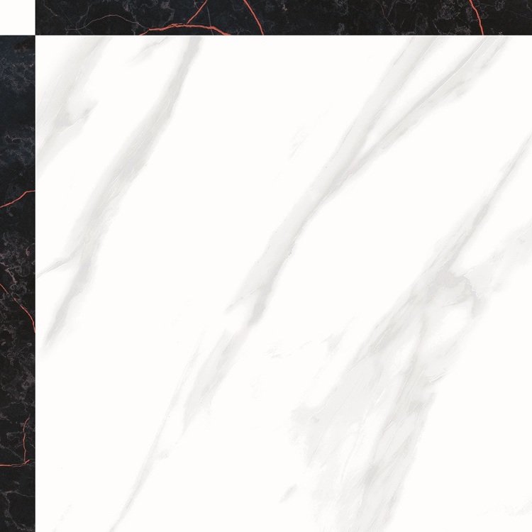 Керамогранит Eurotile Kamilla Calacatta, цвет чёрно-белый, поверхность глянцевая, квадрат, 495x495